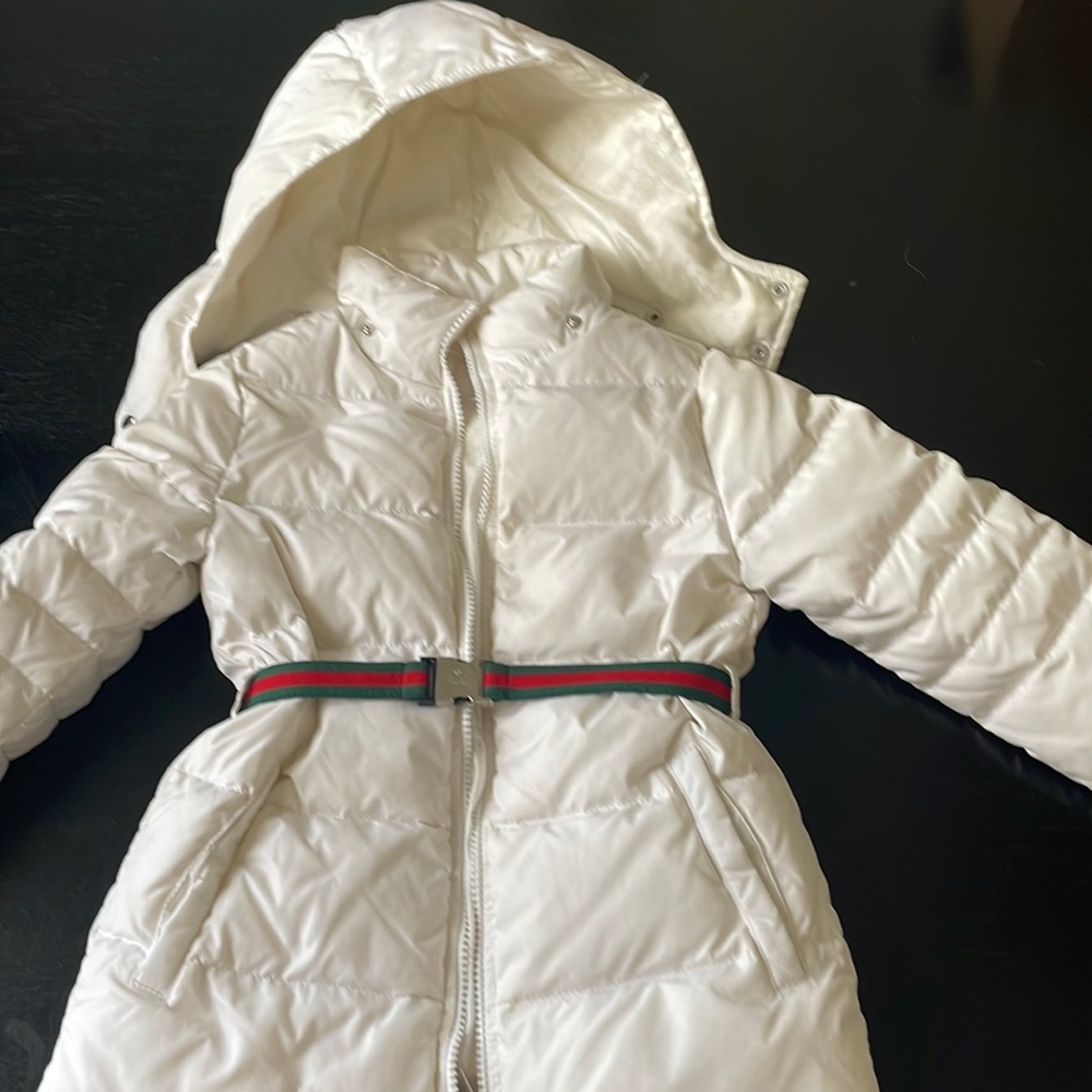 Gucci kids’ hooded down puffer jacket with removable belt
